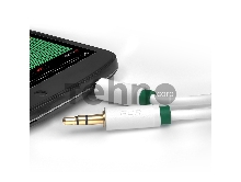 Кабель аудио Greenconnect 0.25m jack 3,5mm/jack 3,5mm белый, зеленая окантовка, ультрагибкий, 28 AWG, M/M, Premium GCR-AVC1662-0.25m, экран, стерео
