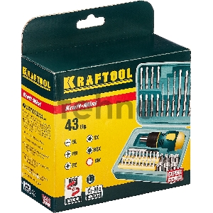 Набор KRAFTOOL Отвертка реверсивная с битами и торцевыми головками и сверлами, 43 предмета 25556-H43