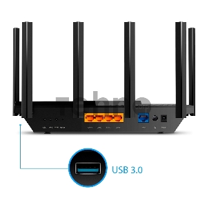 Роутер TP-Link AX5400 Dual Band Wireless Gigabit Router, 1.5 GHz Tri-Core CPU, 1 GE WAN + 4 GE LAN ports, 1× USB 3.0 Port, support 1024-QAM, OFDMA, MU-MIMO, Airtime Fairness, Beamforming, 160MHz Channel Width, come with HomeShieldTM, support Russia PPTP/L