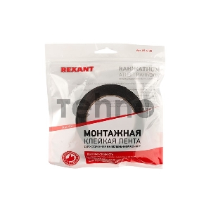 Двухсторонний скотч REXANT, черная, вспененная ЭВА основа, 30 мм, ролик 5 м