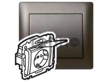 Розетка 2К+З с защ. шт., с крышкой, dark bronze, с лиц. пан.