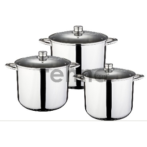 KELLI KL-4252 6 пред. Набор из нержавеющей стали 6 предметов, кастрюля 13,5 л крышка 28 см, кастрюля 11,5 л., крышка 26 см, кастрюля 9,5л., крышка 24 см, Жпропрочные крышки с паровыпуском, капсульное дно, надежные клепанные ручки