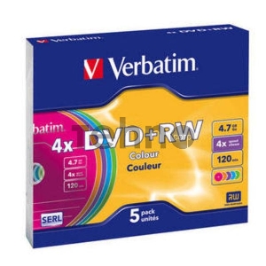 Диск DVD+RW Verbatim 4.7Gb 4x Slim case (5шт) Color (43297)