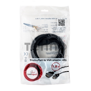 Кабель DisplayPort->VGA Cablexpert CCP-DPM-VGAM-6, 1,8м, 20M/15M, черный, экран, пакет