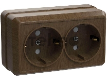 Розетка 2-м ОП Октава 16А РС22-3-ОД с заземл. дуб ИЭК ERO21-K04-16-DC