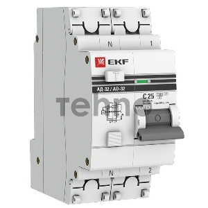 Дифференциальный автомат EKF DA32-25-30-pro АД-32 1P+N 25А/30мА (хар. C, AC, электронный, защита 270В) 4,5кА EKF PROxima