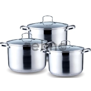 Набор посуды KELLI KL-4217 6 пред.(Кастрюля с жаропрочной стекл. крышкой 5л. Кастрюля с жаропрочной стекл. крышкой 6.6л. Кастрюля с жаропрочной стекл. крышкой 8л. Высококачественная нерж. сталь 18/10. 5-ти слойное капсульное дно.)