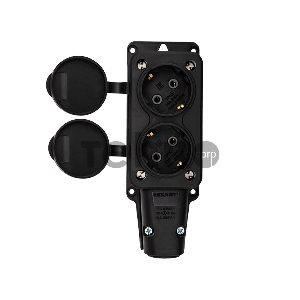 Розетка штепсельная двухместная влагозащищенная, с/з, 16 А, IP54 каучук REXANT