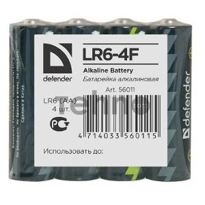 Батарейка DEFENDER BATTERY ALKALINE AA 1.5V/LR6-4F 4PCS 56011 4 шт