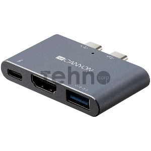 Док-станция CANYON DS-1 Multiport Docking Station with 3 port, with Thunderbolt 3 Dual type C male port, 1*Thunderbolt 3 female+1*HDMI+1*USB3.0. Input 100-240V, Output USB-C PD100W&USB-A 5V/1A, Aluminium alloy, Space gray, 59*35.5*10mm, 0.028kg