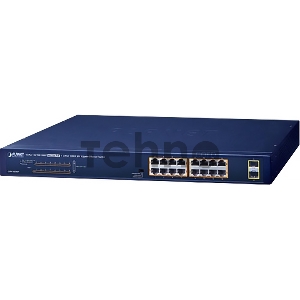 PLANET GSW-1820HP 16-Port 10/100/1000T 802.3at PoE + 2-Port 1000X SFP Ethernet Switch (240W PoE Budget, Standard/VLAN/Extend mode)