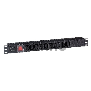Блок розеток горизонтальный ExeGate ServerPro PDU-19H001 Al-10С13-C14-SW, 1U, Алюминий, 10 IEC 320 C13, С14, выкл. с подсветкой, черный