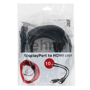 Кабель Cablexpert  DisplayPort->HDMI, 10м, 20M/19M, черный, экран, пакет
