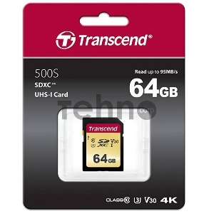 Флеш карта SD 64GB Transcend SDХC UHS-I U3, MLC