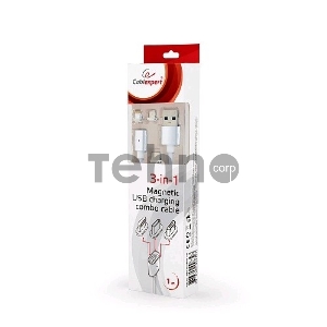 Кабель Cablexpert магнитный USB 2.0 CC-USB2-AMLM31-1M, AM/TypeC - microBM 5P - iPhone lightning, комбо кабель, 1м, алюминиевые разъемы, коробка