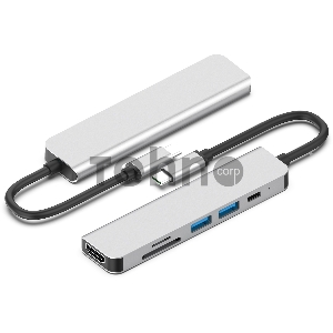 Адаптер Type-CM-->PD+2*USB3.0+TF+SD+HDMI(4K*30Hz)AlumiShell, VCOM <CU4371>