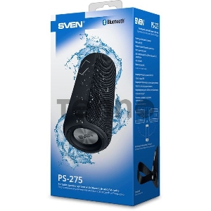 Колонка портативная SVEN PS-275 2.0 чёрные (IPx5, 2x6W, USB, Bluetooth, micro SD, FM, подсветка, 2400 мA)