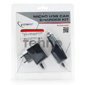 Набор зарядных устройств с Micro-USB разъемом Gembird MP3A-CAR-KIT1 110/220V-5V и 12VDC-5V, черный