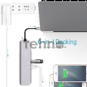 Адаптер Type-CM-->PD+2*USB3.0+TF+SD+HDMI(4K*30Hz)AlumiShell, VCOM <CU4371>