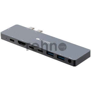 Концентратор-USB Canyon Multiport Docking Station with 8 port, 1*Type C PD100W+2*Type C data+2*HDMI+2*USB3.0+1*Audio. Input 100-240V, Output USB-C PD100W&USB-A 5V/1A, Aluminium alloy, Space gray, 135*48*10mm, 0.056kg