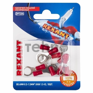 Наконечник кольцевой REXANT изолированный, ø8.4мм, 0.5-1.5мм², НКи 1.5-8 / НКи 1,25-8 / RV1.25-8, красный, в упак. 10 шт.