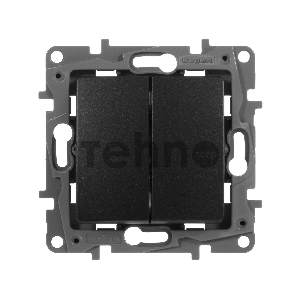 Выключатель двухклавишный, автоматические клеммы, Etika, 10AX, 250В~, антрацит Выключатель двухклавишный, автоматические клеммы, Etika, 10AX, 250В~, антрацит