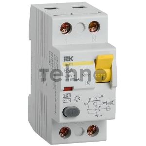Выключатель дифференциального тока (УЗО) 2п 63А 100мА тип ACS ВД1-63 ИЭК MDV12-2-063-100