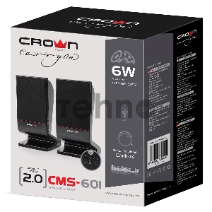Колонки CROWN CMS-601 (USB, 6W; управление громкостью, разъём для наушников, кнопка включения, Длина кабеля между колонками 1м;Длина аудио-кабеля и питания 2м.)