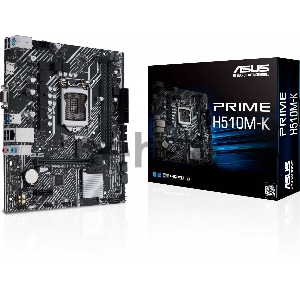 Материнская плата Asus Prime H510M-K, LGA1200, H510, 2*DDR4, D-Sub + HDMI, SATA3, Audio, Gb LAN, USB 3.2, USB 2.0, COM*1 header (w/o cable), mATX