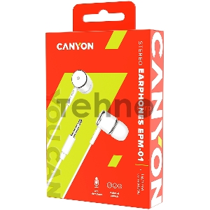 Наушники CANYON CNE-CEPM01W Stereo earphones with microphone, White Наушники CANYON CNE-CEPM01W Stereo earphones with microphone, White