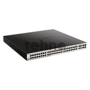 Коммутатор D-Link DGS-1210-52MP/FL1A, L2 Managed Switch with 48 10/100/1000Base-T ports and  4 100/1000Base-T/SFP combo-ports (48 PoE ports 802.3af/802.3at (30 W), PoE Budget 370 W).16K Mac address, 802.3x Flow