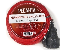 Удлинитель силовой Ресанта СУ-2х1-10/0 (IP44) (61/118/1) 2x1.0кв.мм 4розет. 40м ПВС катушка оранжевый