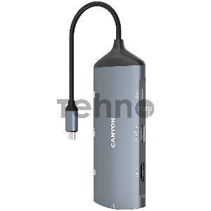 Хаб CANYON 8 in 1 hub, with 1*HDMI,1*Gigabit Ethernet,1*USB C female:PD3.0 support max60W,1*USB C male :PD3.0 support max100W,2*USB3.1:support max 5Gbps,1*USB2.0:support max 480Mbps, 1*SD, cable 15cm, Aluminum alloy housing,133.24*48.7*15.3mm,Dark grey