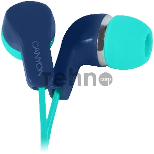 Наушники CANYON Stereo Earphones with inline microphone, Green+Blue, cable length 1.2m, 20*15*10mm, 0.013kg