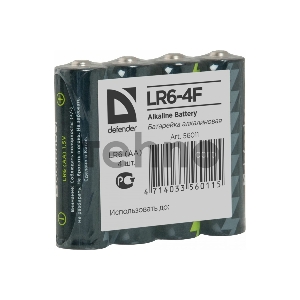 Батарейка DEFENDER BATTERY ALKALINE AA 1.5V/LR6-4F 4PCS 56011 4 шт