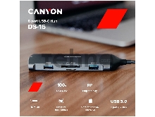 Хаб CANYON 8 in 1 hub, with 1*HDMI,1*Gigabit Ethernet,1*USB C female:PD3.0 support max60W,1*USB C male :PD3.0 support max100W,2*USB3.1:support max 5Gbps,1*USB2.0:support max 480Mbps, 1*SD, cable 15cm, Aluminum alloy housing,133.24*48.7*15.3mm,Dark grey