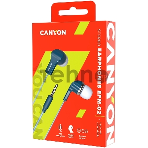 Наушники CANYON Stereo Earphones with inline microphone, Blue, cable length 1.2m, 20*15*10mm, 0.013kg Наушники CANYON Stereo Earphones with inline microphone, Blue, cable length 1.2m, 20*15*10mm, 0.013kg