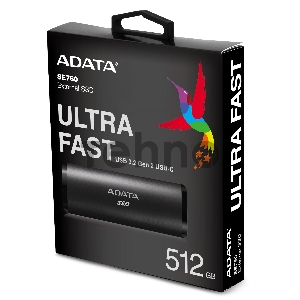 Накопитель внешний 1.8; 512GB ADATA SE760 Black External SSD ASE760-512GU32G2-CBK USB 3.2 Gen 2 Type-C, 1000R, USB 3.2 Type-C to C cable,USB 3.2 Type-C to A cable, Quick Start Guide, RTL