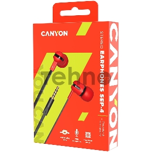 Гарнитура CANYON длина шнура  1.2m flat cable, Red,