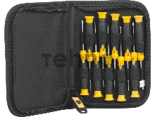 Набор JCB JSD026: Отвертки для точных работ, двухкомпонентные рукоятки, CrV cталь, 11 предм, чехол