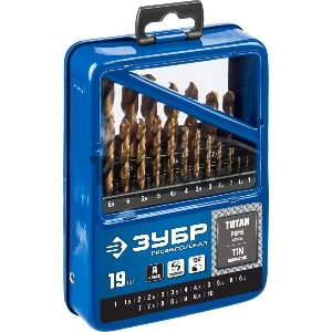 Набор сверл по металлу, сталь Р6М5, класс А , ЗУБР ТИТАН 19шт(1-10мм), титиновое покрытие, мет.бокс