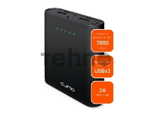 Портативное зарядное устройство Qumo PowerAid 7800, 7800 мА-ч, 2 USB 1A+2A, вход 1А, черный, корпус ABS пластик
