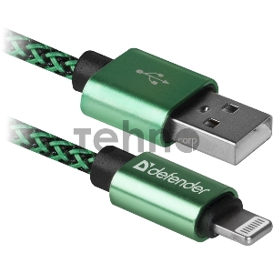 Кабель DEFENDER LIGHTNING TO USB2 1M GREEN ACH01-03T 87810