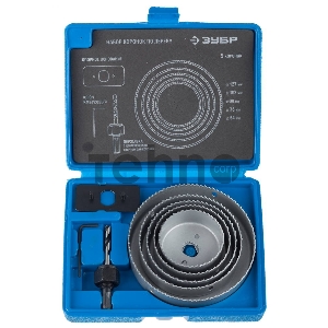 Набор коронок ЗУБР 29553-H7_z01  ЭКСПЕРТ по дереву 64-127мм державка ключ имбусовый 2.5мм 7пр.