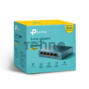 Коммутатор TP-Link 5 ports Giga Unmanagement switch, 5 10/100/1000Mbps RJ-45 ports, metal shell, desktop and wall mountable, plug and play, support 802.1p QoS, power saving