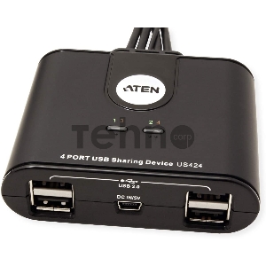 Переключатель, электрон., USB, 2 User > 4 устройства + клавиатура + мышь, 2 USB A-тип > 4 USB A-тип, Male > Female, со встроен. шнурами 2х1.2м., (USB 2.0) 4 PORT USB PERIPHERAL SWITCH.