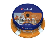 Диск DVD-R Verbatim 4.7Gb 16x Cake Box (25шт) Printable (43538)
