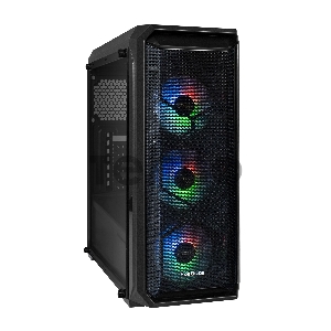 Корпус Miditower ExeGate i3 NEO-PPH600 (ATX, БП 600PPH 80+Bronze 12см, 2*USB+1*USB3.0, HD аудио, черный, 3 вент. 12см с RGB подсветкой, контроллер + ПДУ, ARGB MB кабель, пылевые фильтры, боковая панель - закаленное стекло)