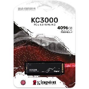 Накопитель SSD M.2 Kingston 4.0Tb KC3000 Series <SKC3000D/4096G> (PCI-E 4.0 x4, up to 7000/7000Mbs, 1000000 IOPS, 3D TLC, NVMe, 3200TBW, Phison E18, 22х80mm, LP graphen heatsink)