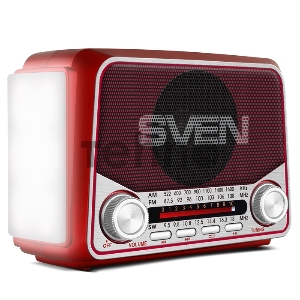 Радиоприемник АС SVEN SRP-525, красный (3 Вт, FM/AM/SW, USB, microSD, фонарь, встроенный аккумулятор)